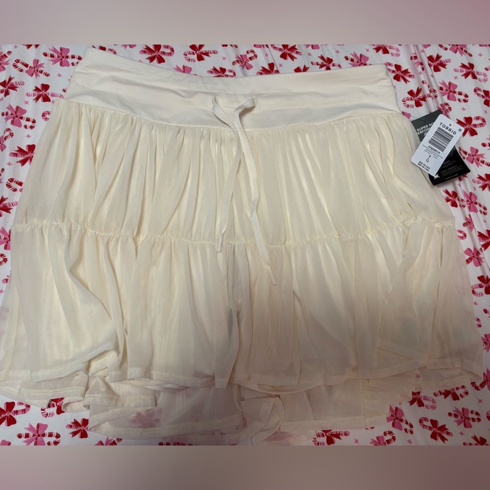 Torrid Cream mesh skirt with built in biker shorts